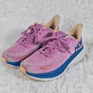 Hoka One One Clifton 9 Womens Running Sneaker Shoes Size 9 B Pink Blue Low Top